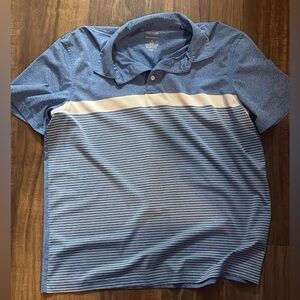 Crate&Barrel Men's Blue Striped Polo with Cream Band